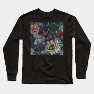 Lotus flowers Dark Blue Koi Fish Long Sleeve T-Shirt